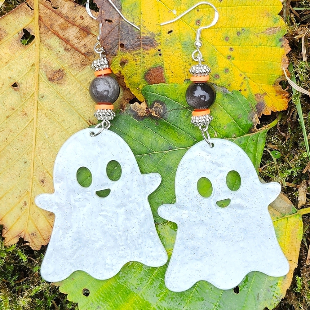 👻 Ghost obsidian Halloween earrings